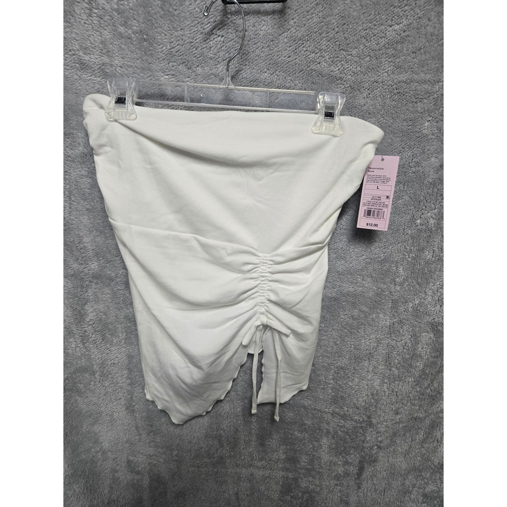Wild Fable White Ruched Side Handkerchief Hem Tube Top Large